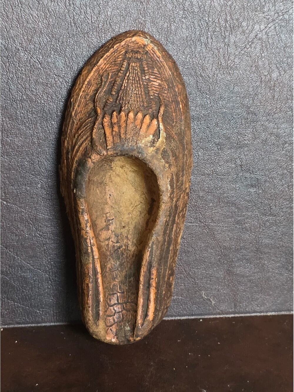 Vintage hand carved wooden moccasin ashtray
